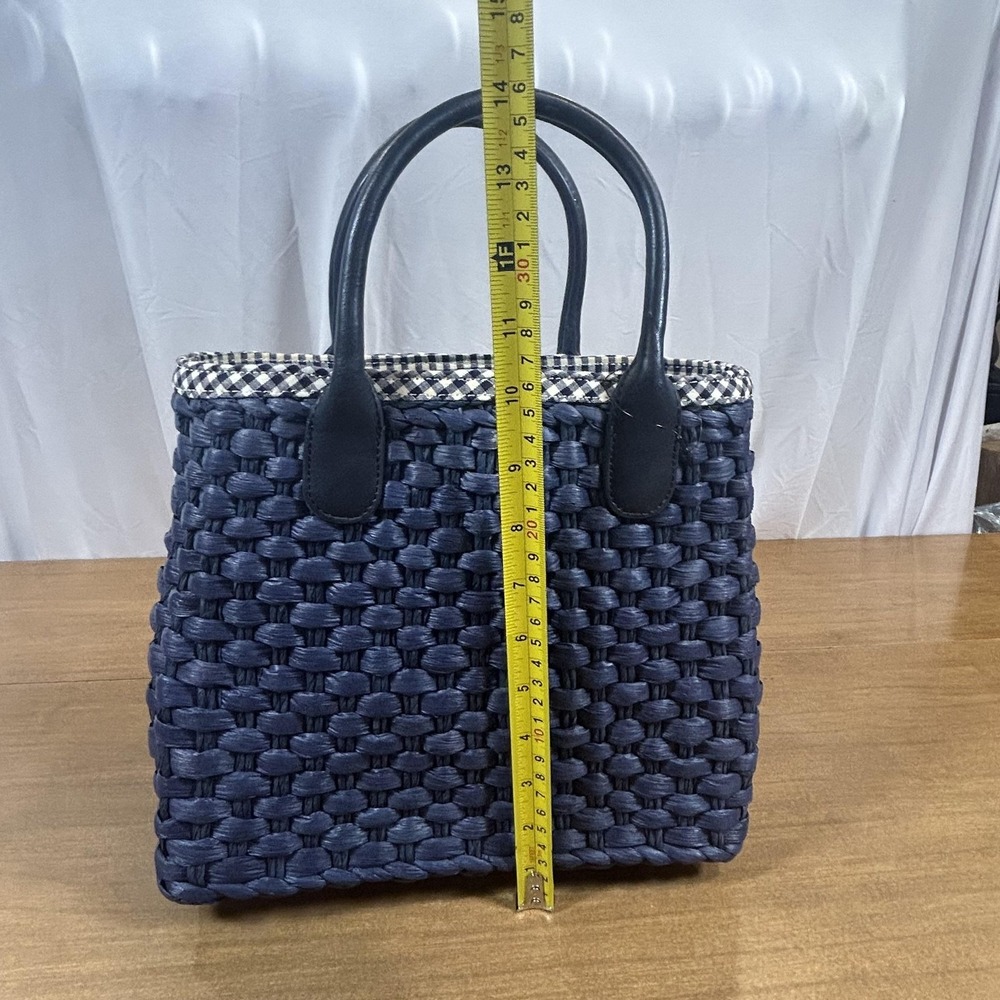 Talbots Top Handle Bag Womens Small Blue Woven Plastic Gingham Lined Purse - Picture 7 of 9